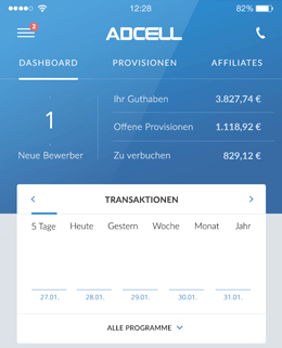 ADCELL Dashboard in der ADCELL App